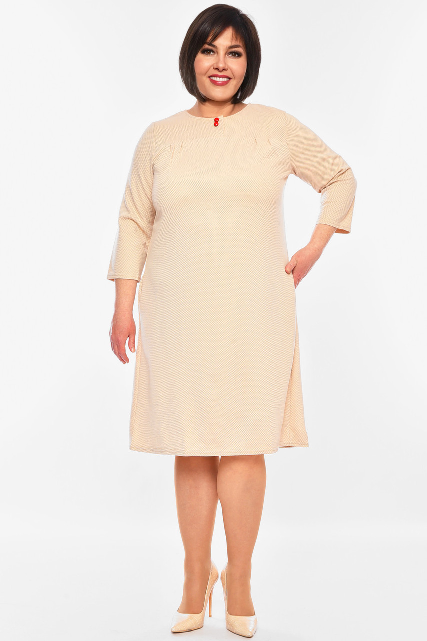 Сукня жіноча батальна світло-бежевого кольору р.50-52 201104S, фото 1
