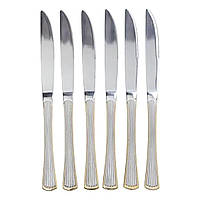 Набір столових ножів 6 штук ножі сервірувальні з нержавіючої сталі 22.5 см Срібло із золотим обрамленням HP-20-30
