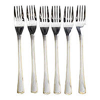 Набір столових виделок 6 штук виделки кухонні з нержавіючої сталі 20.5 см Срібло із золотим обрамленням HP-20-32