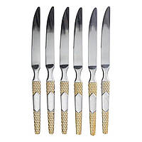 Набір столових ножів 6 штук ножі сервірувальні з нержавіючої сталі 22.7 см Срібло з золотом HP-20-36