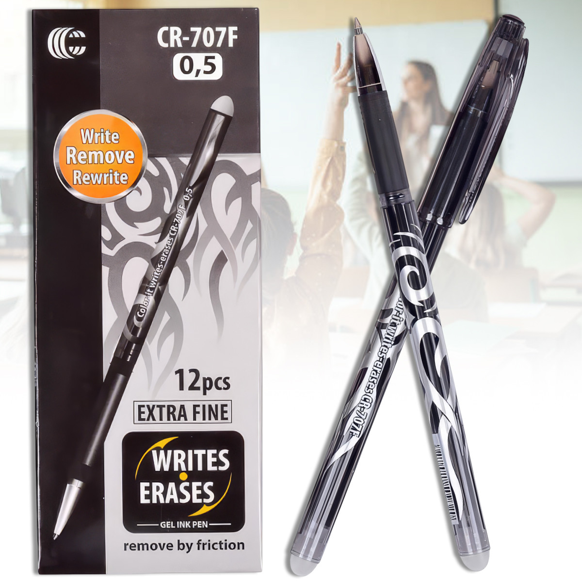Гелева ручка пише та стирає С чорна CR-707F в упаковці 12 шт, фото 1