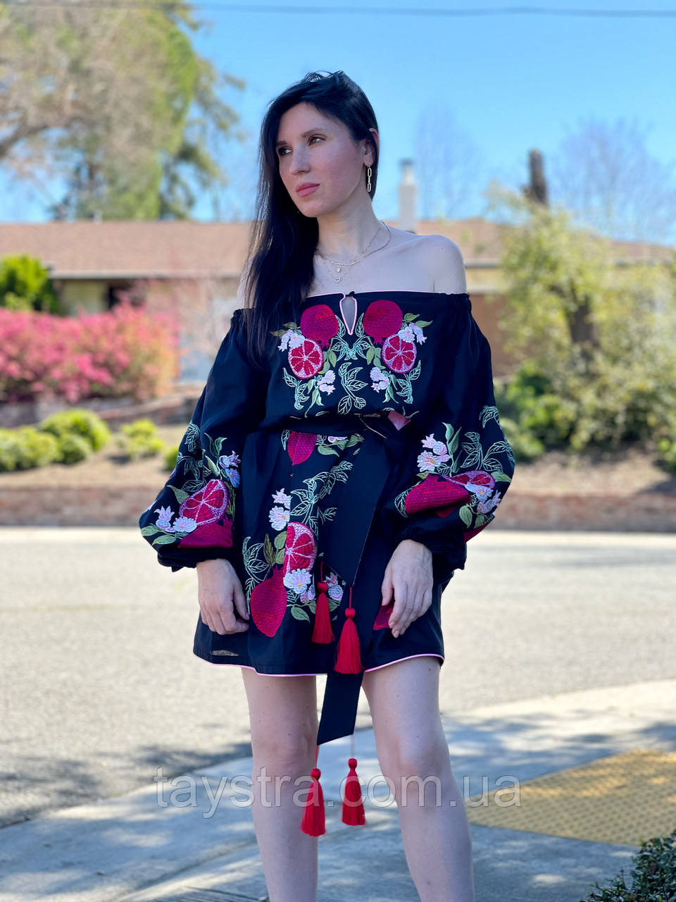 Плаття вишиванка бохо стиль етно, коротке вишите плаття льон, вишита чорна сукня, фото 1