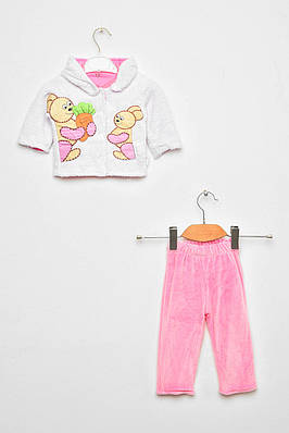 Піжама дитяча трійка біло-рожевого кольору велюр 201263T Безкоштовна доставка