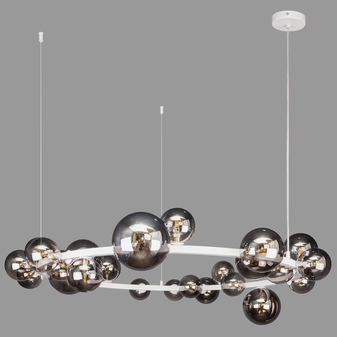 Біла  кругла люстра з кульок на 24 лампи "Bubbles" (918LP267-24 WH+BK)