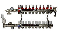 Колектор для теплої підлоги Polmark 9 контурів (Латунь) у зборі без насоса Польща
