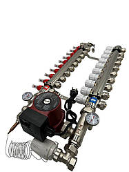 Колектор для теплої підлоги Polmark 9 контурів (Латунь) у зборі з циркуляційним насосом Польща