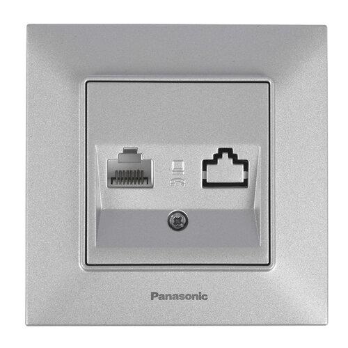 Розетка комп'ютерна CAT6e RJ45 Panasonic Arkedia Slim Срібло (WNTC0405-2SL), фото 1