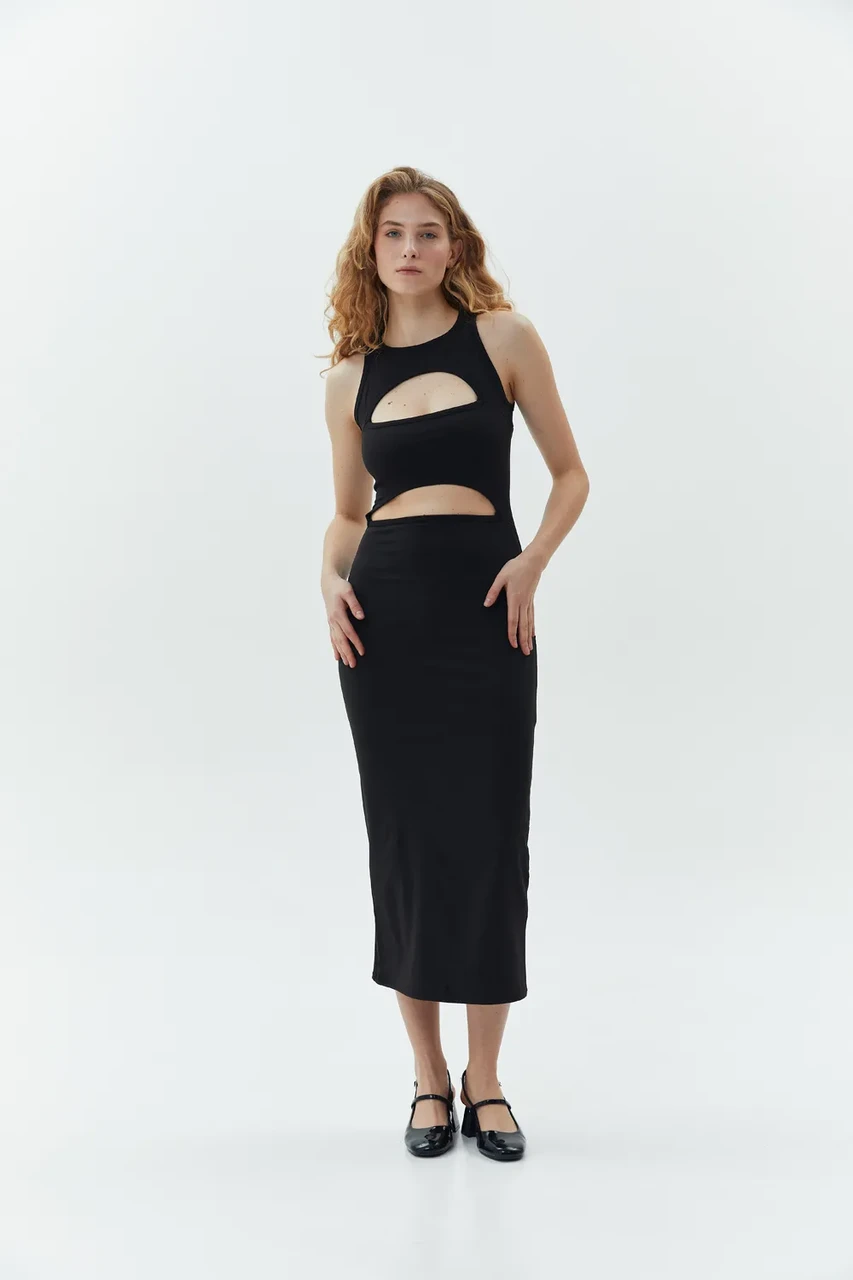 Плаття Azuri довге бретелі вирізи 44 чорне, фото 1