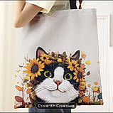 Велика сумка-шопер з принтом кота у соняшниках, 50/45 см, фото 2