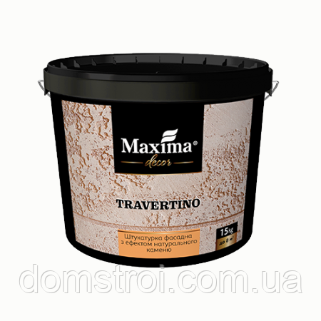 Штукатурка фасадна з ефектом натурального каменю Maxima "Travertino" (15 кг) біла, фото 1