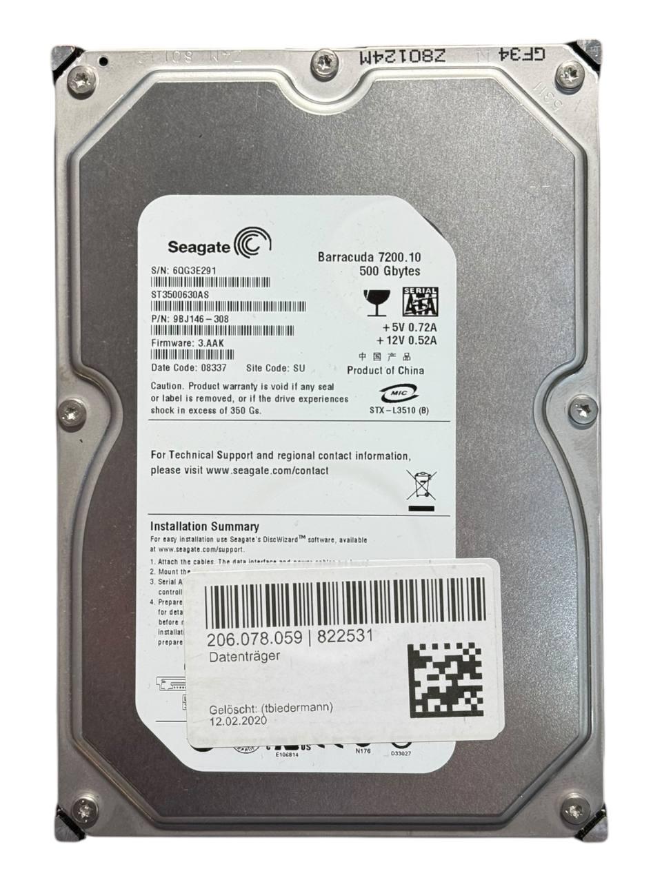 Жорсткий диск 3.5" 500GB Seagate Barracuda 7200.10 | ST3500630AS | 7200 об/хв | 16 MB | SATA III Б/В