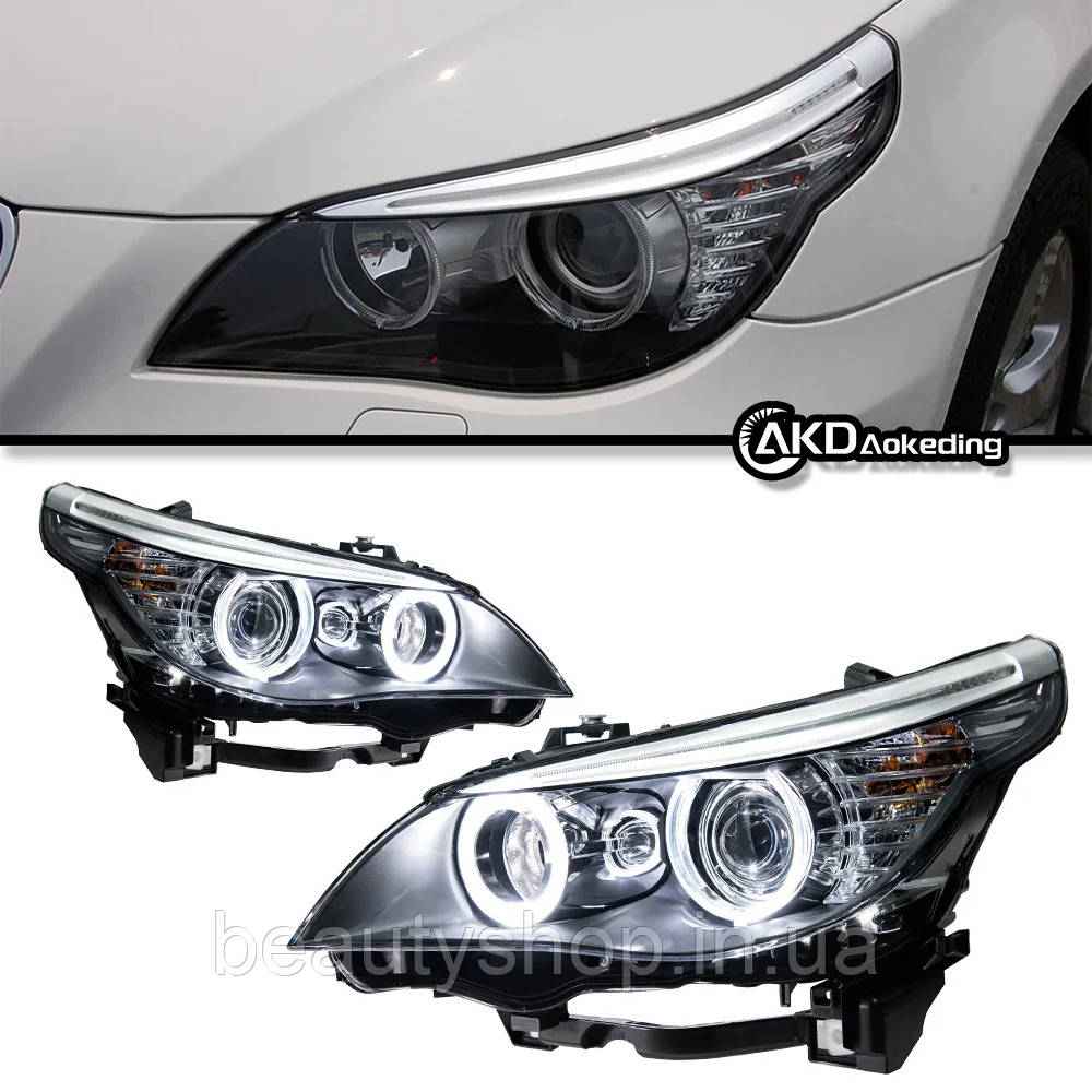 Світлодіодні передні фари для BMW E60 (2003–2010) з Angel Eyes, DRL та проекційними лінзами