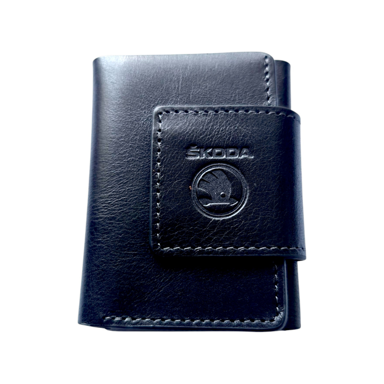 Портмоне, 100х75х15 мм глянцева шкіра чорна SKODA, фото 1