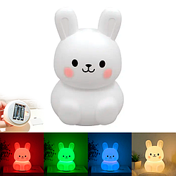 Дитячий силіконовий нічник "Зайчик" Idea Rabbit RGB (настільний LED світильник на батарейках 3*ААА) 101*113*148мм