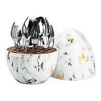 Набір столових приборів на 6 персон 24 предмети з підставкою «Яйце Мармур» HP7885