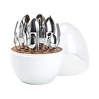 Набір столових приладів на 6 персон із нержавіючої сталі 24 штуки з підставкою Яйце Білий HP7889