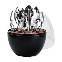 Набір столових приладів на 6 персон із нержавіючої сталі 24 штуки з підставкою Яйце Чорний HP78811