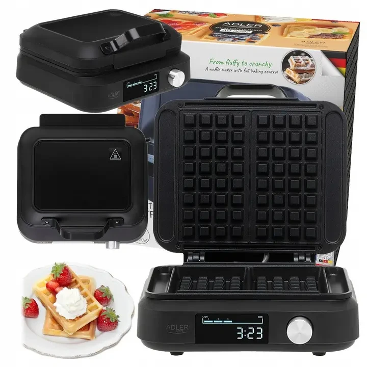 Вафельниця Adler AD 3087 — 2200 Вт, LED-дисплей, 6 рівнів підсмажування, антипригарне покриття