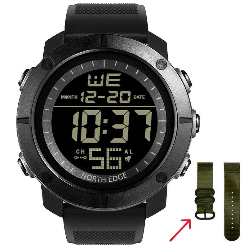 Годинник чоловічий електронний North Edge TANK водостійкий, тактичний, протиударний+додатковий ремінець, фото 1