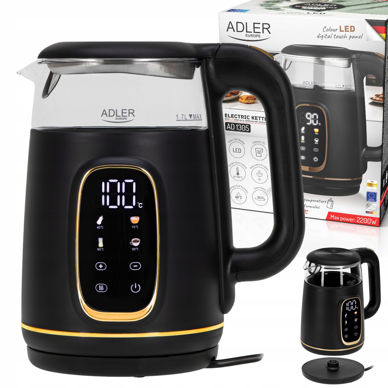 Електрочайник Adler AD 1305 black gold 1,7 л
