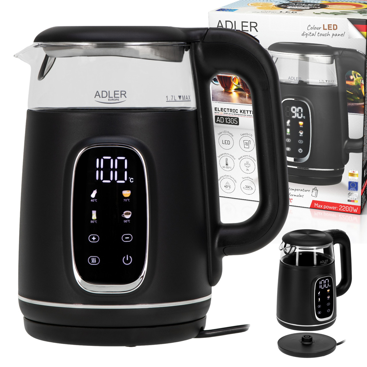 Електрочайник Adler AD 1305 black silver 1,7 л