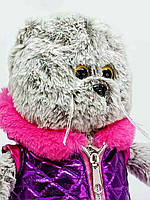 М’яка іграшка Котик Басик 33 см у жилеті – сірий, плюшевий кіт з выпуклими очима, фото 3