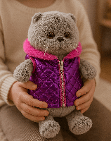 М’яка іграшка Котик Басик 33 см у жилеті – сірий, плюшевий кіт з выпуклими очима, фото 7