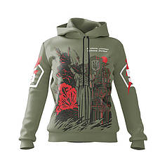 Худі жіноче з принтом «5-та окрема штурмова Київська бригада. Батьківщина-Мати» хакі