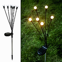 Світильник садовий на сонячній батареї акумуляторі Світлячки кульки 6 LED ламп тепле м'яке світло довжина 70 см (два режими світіння постійний та моргаючий)