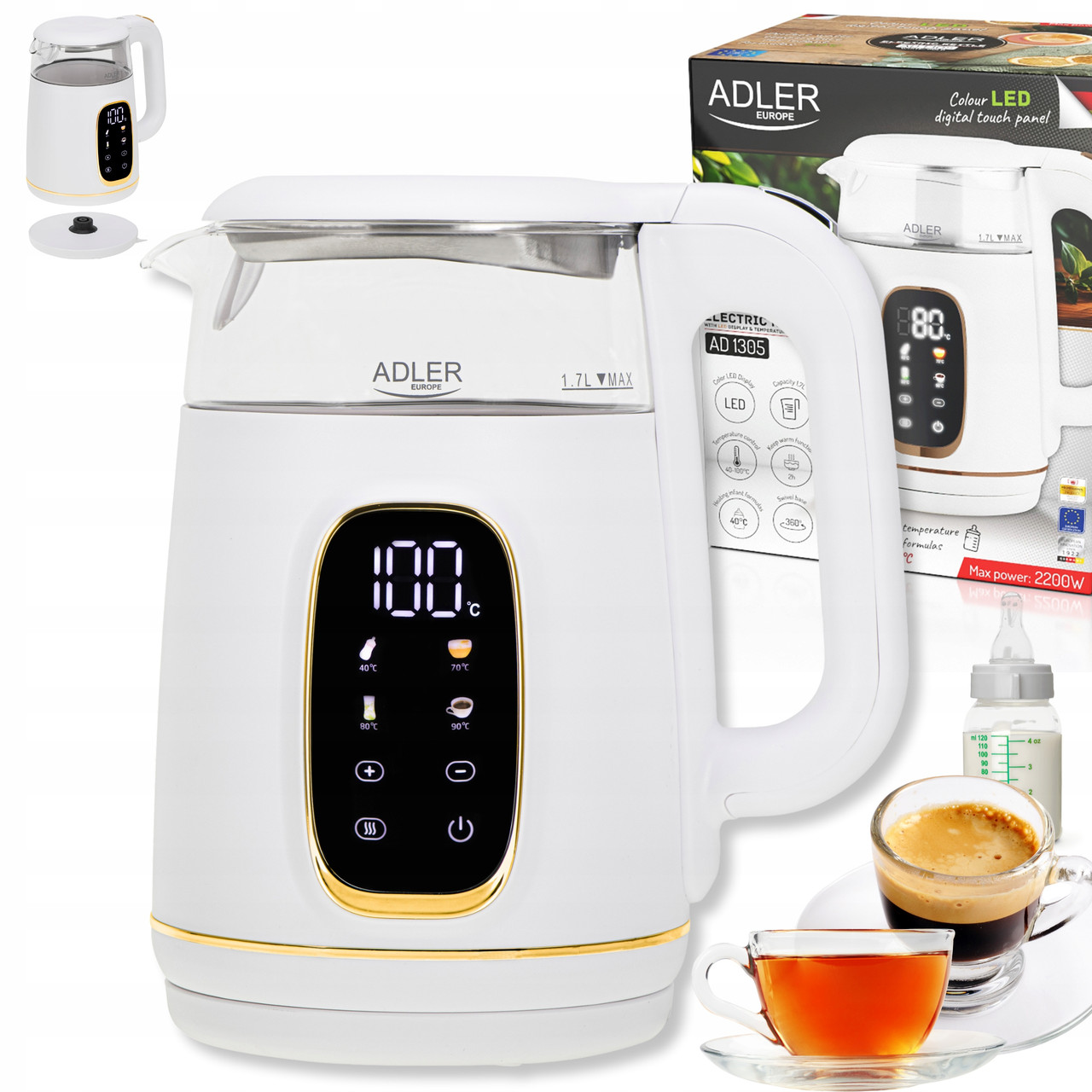 Електрочайник Adler AD 1305 white gold 1,7 л