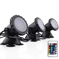 Підводний світильник мультиколірний з пультом ДК 3 прожектори по 36 LED RGB