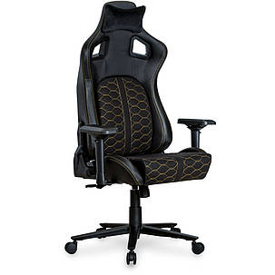 Геймерське ігрове комп'ютерне крісло Cyberlux Hermes Fabric Black Gold тканинне з екошкірою, фото 3