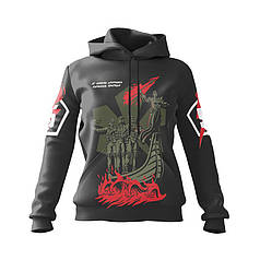 Худі жіноче з принтом «5-та окрема штурмова Київська бригада. Засновники Києва» чорний