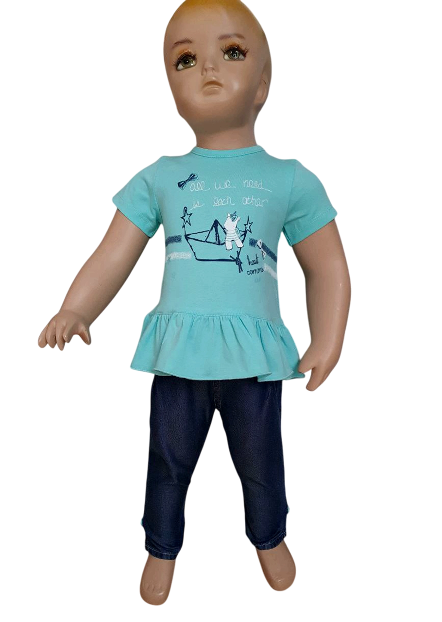 Костюм літній для дівчинки 3pommes 36050 бірюзовий 59-80