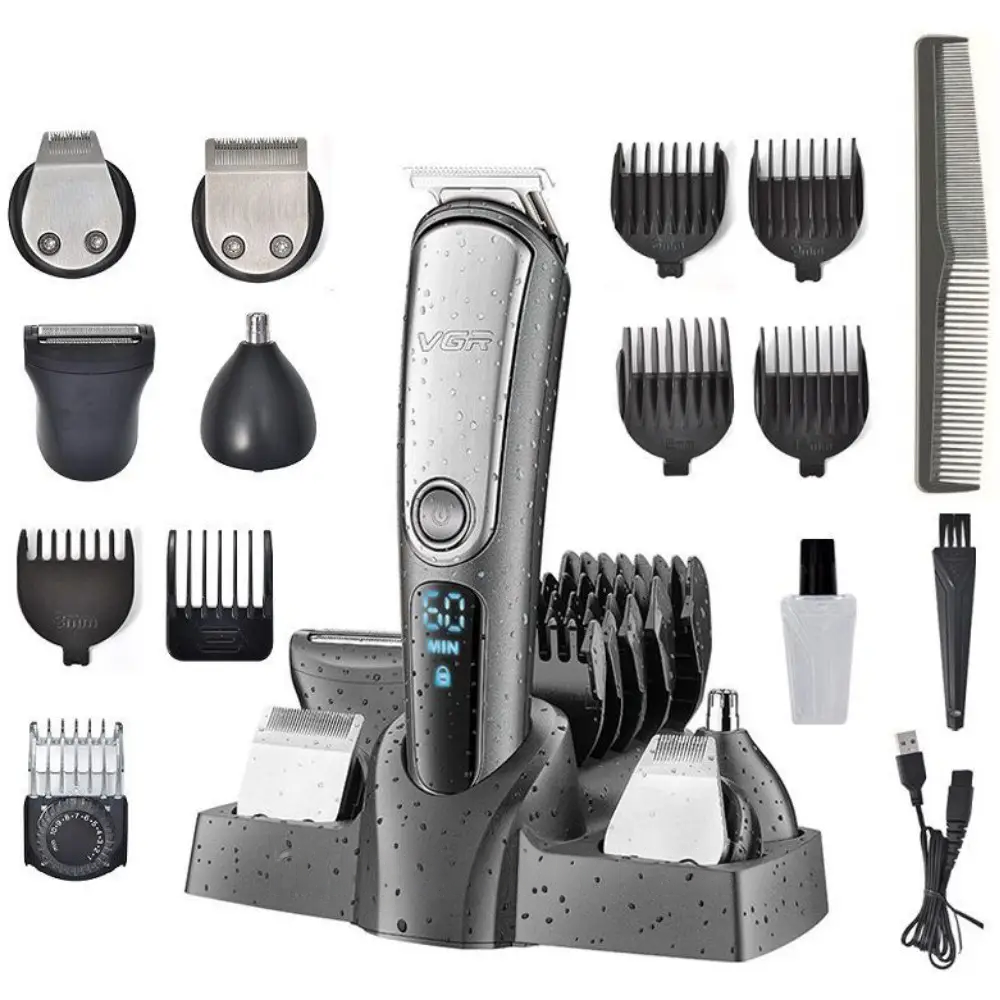 Машинка для стрижки волосся 5в1 VGR V-105, 5W / Акумуляторний триммер для стрижки бороди та вусів / Електробритва, фото 1