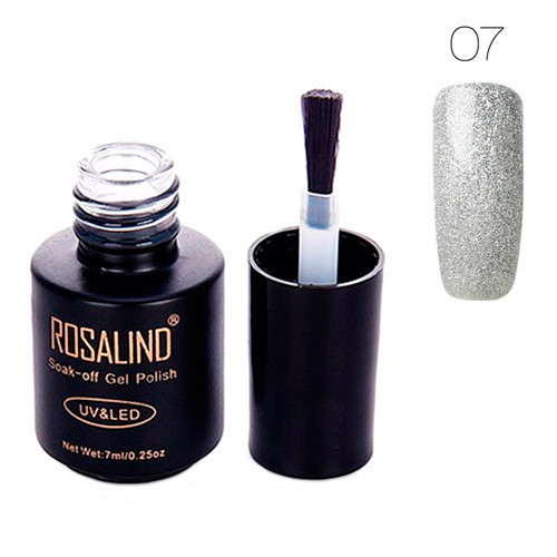 Гель-лак для нігтів манікюру 7 мл Rosalind, 07 срібний з глітером (002071)
