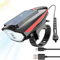 Велофара з сонячною панеллю та сигналом, USB, 7599/S7588 / Велосипедний ліхтар / Передній ліхтар для велосипеда