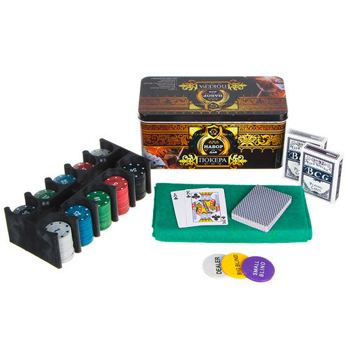 Набір для покера 200 фішок картки сукно в металевій коробці (000978), фото 1
