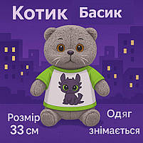 Котик Басик у футболці з Драконом Беззубиком - м'яка іграшка 33 см, фото 3