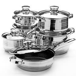 Набір посуду з нержавіючої сталі 12 предметів, Zepline ZP-075 / Кухонний набір каструль зі сковородою