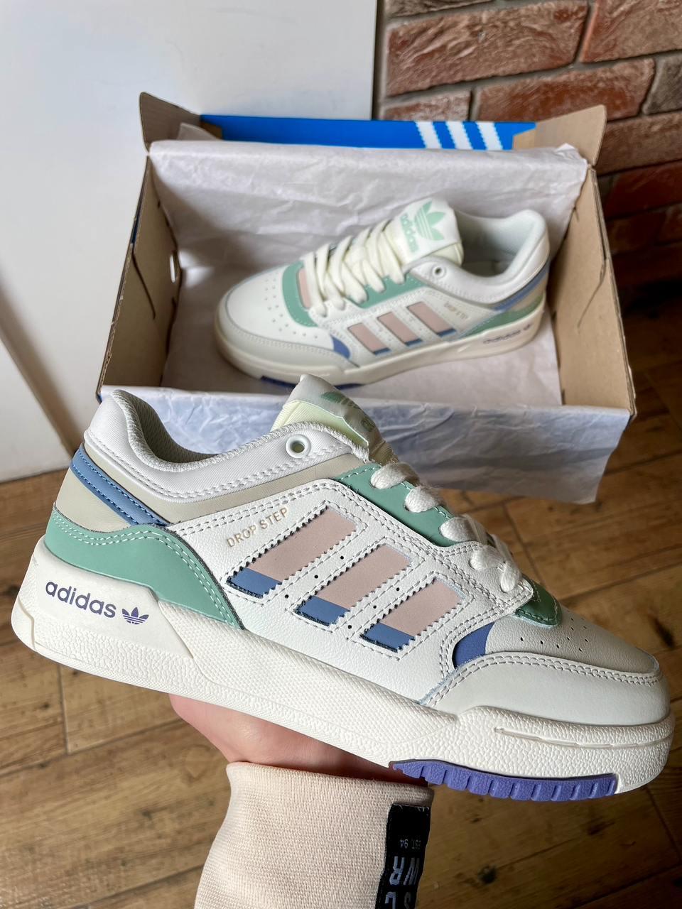 Жіночі кросівки Adidas Drop Step Beige Grey Green Бежеві Взуття Адідас Дроп Степ шкіряні демісезон