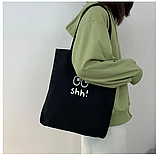 Сумка жіноча шопер тканинної на змійці чорний з принтом, фото 2