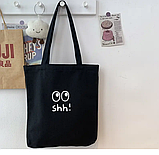 Сумка жіноча шопер тканинної на змійці чорний з принтом, фото 3