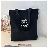 Сумка жіноча шопер тканинної на змійці чорний з принтом, фото 4