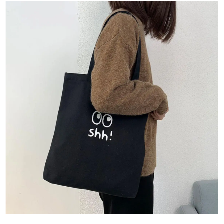 Сумка жіноча шопер тканинної на змійці чорний з принтом, фото 1