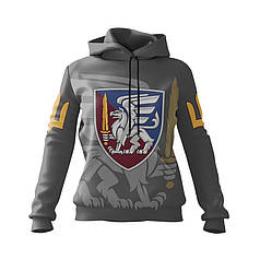 Худі жіноче з принтом «81-ша окрема аеромобільна бригада. Воїн Свободи» сірий