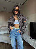 Стильна жіноча сорочка у клітину  з рваними рукавами Тканина турецька фланель Розміри  42-48, фото 5