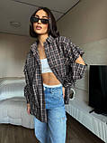 Стильна жіноча сорочка у клітину  з рваними рукавами Тканина турецька фланель Розміри  42-48, фото 6