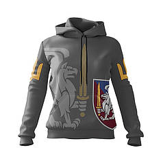 Худі жіноче з принтом «81-ша окрема аеромобільна бригада. Грифон Сили» сірий