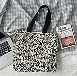 Сумка жіноча шопер тканинної на змійці з модним принтом, фото 3